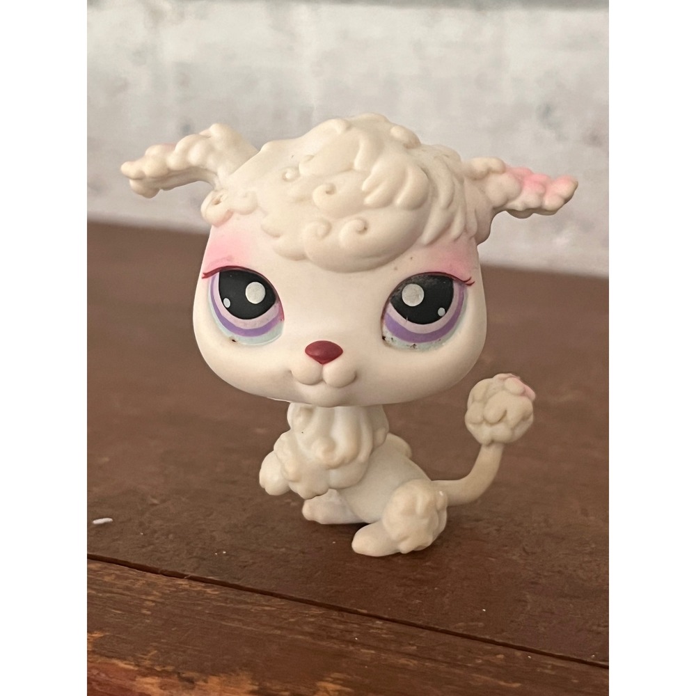 Littlest Pet Shop Hasbro LPS #390 Pink White Poodle Puppy Dog 2004 Red Magnet